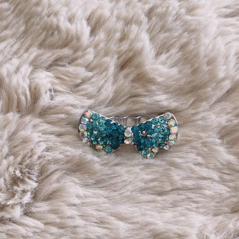 Blue Mini Cute Adorable Rhinestones Bow Tie Hair Clip